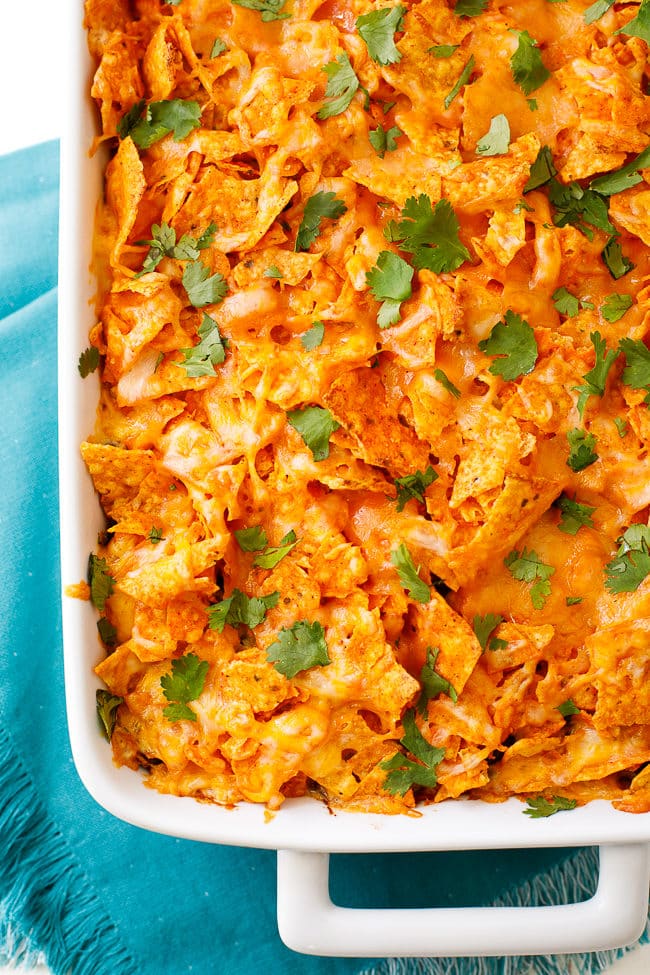 This tasty Doritos chicken casserole recipe is a delicious dinner time crowd-pleaser! 